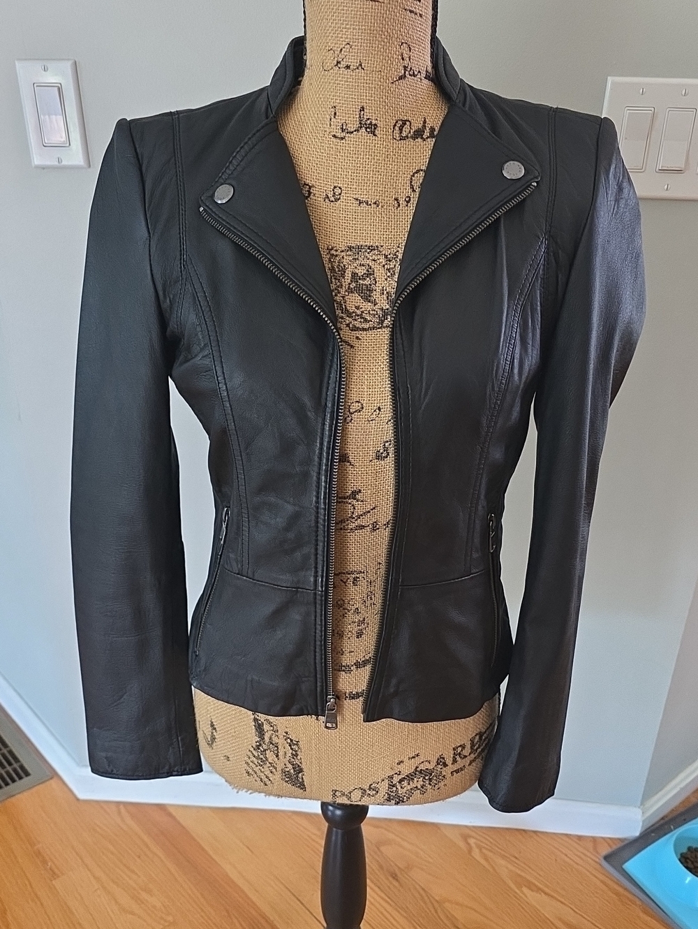Marc New York Black Leather Moto Jacket - Slim Fit
